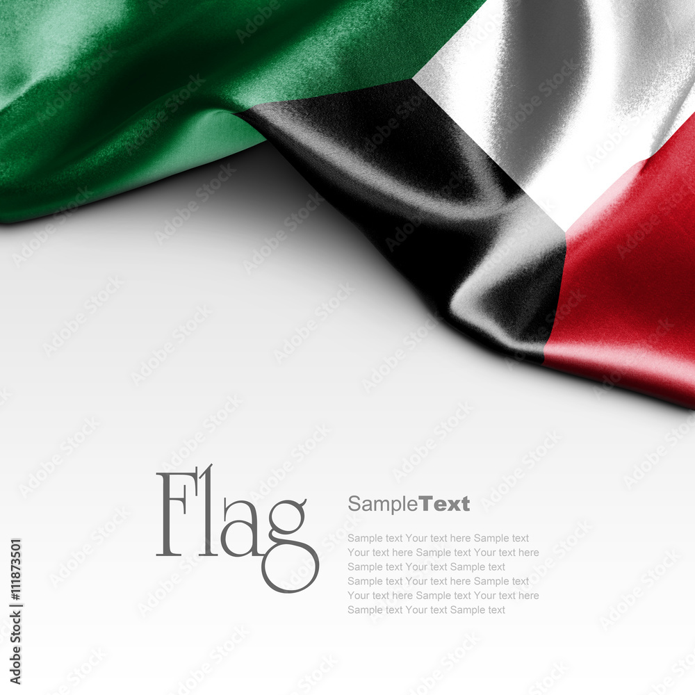 Flag of Kuwait on white background. Sample text.