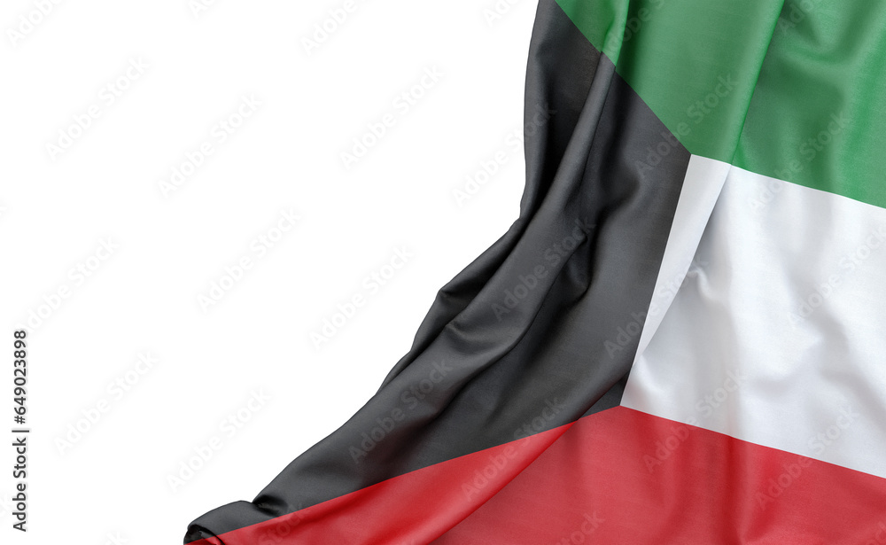 Flag of Kuwait with empty space on the left. Isolated. 3D Rendering